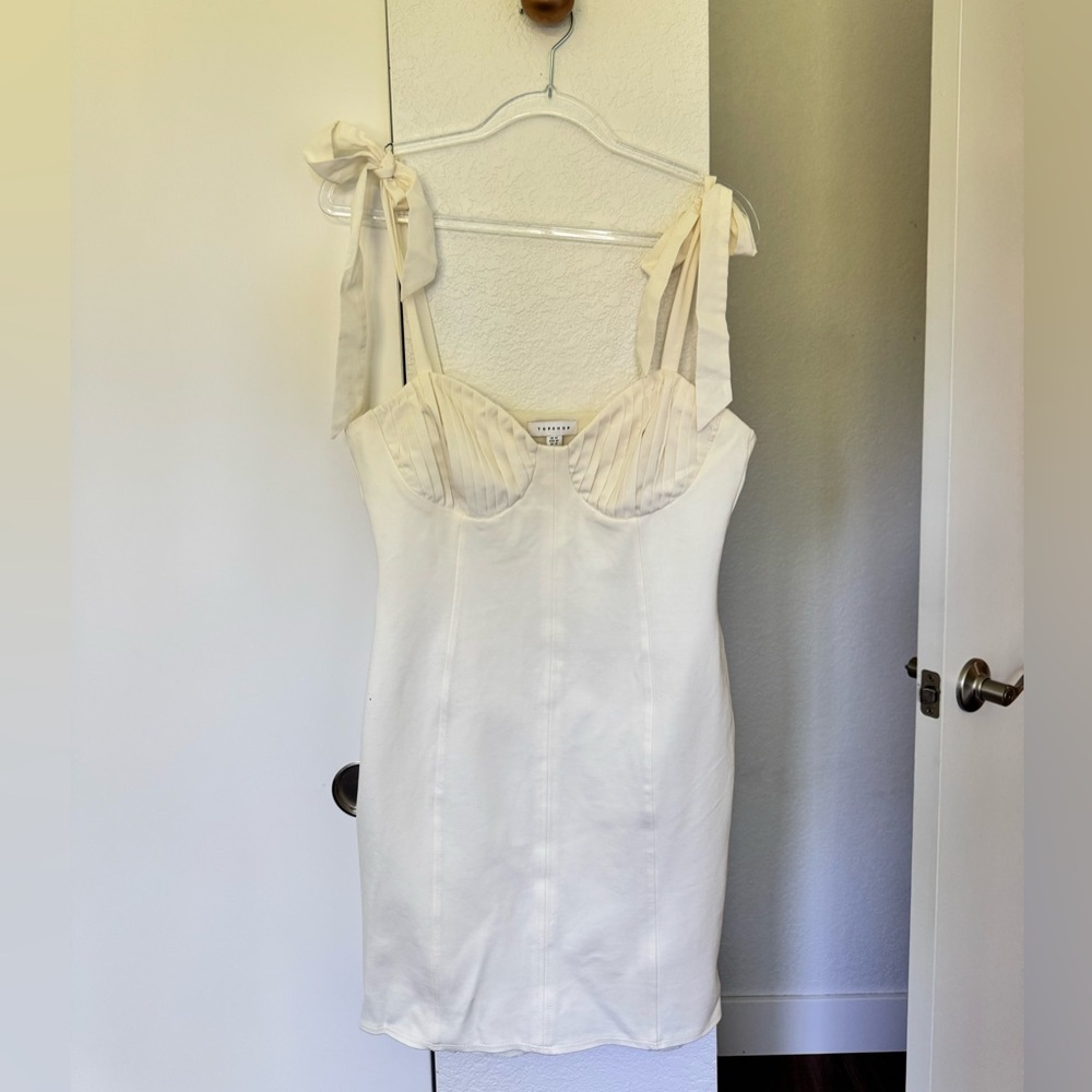 Topshop Cream Pleated Dress